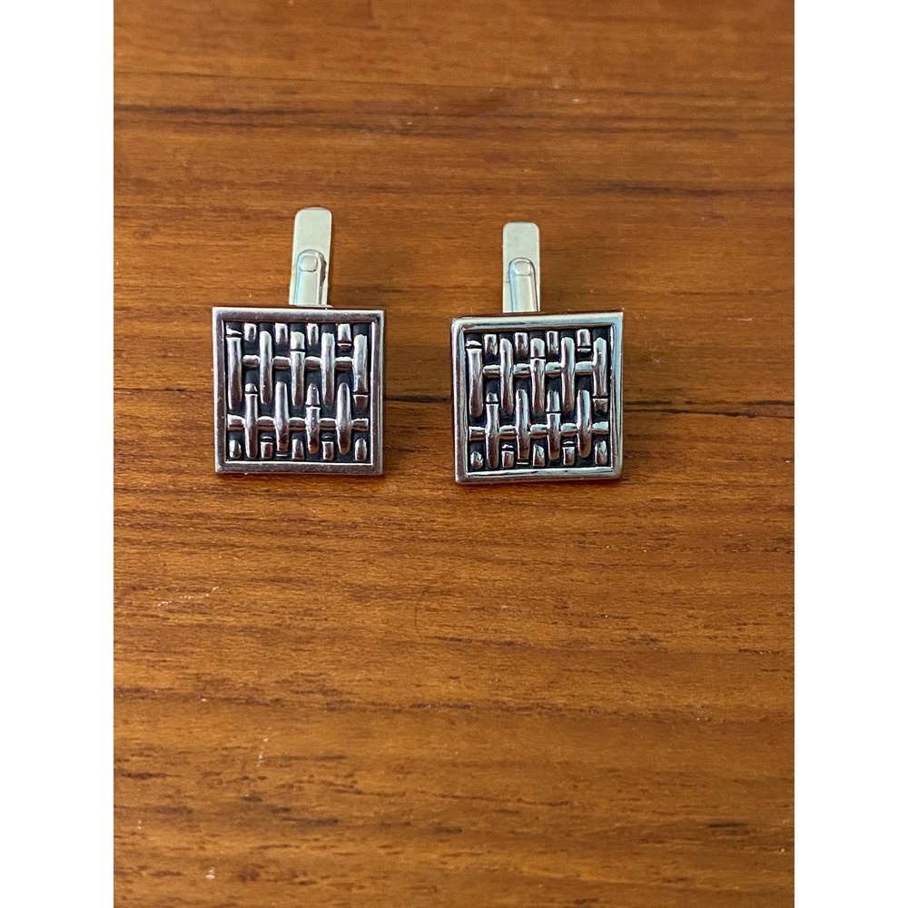 Vintage Swank Sterling Cuff Links Basket Weave
